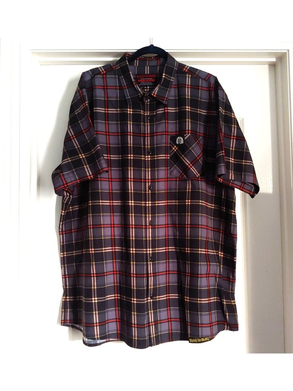 Middle of Beyond x Iron Maiden Plaid Button Shirt Heavy Metal Band Music Roadie